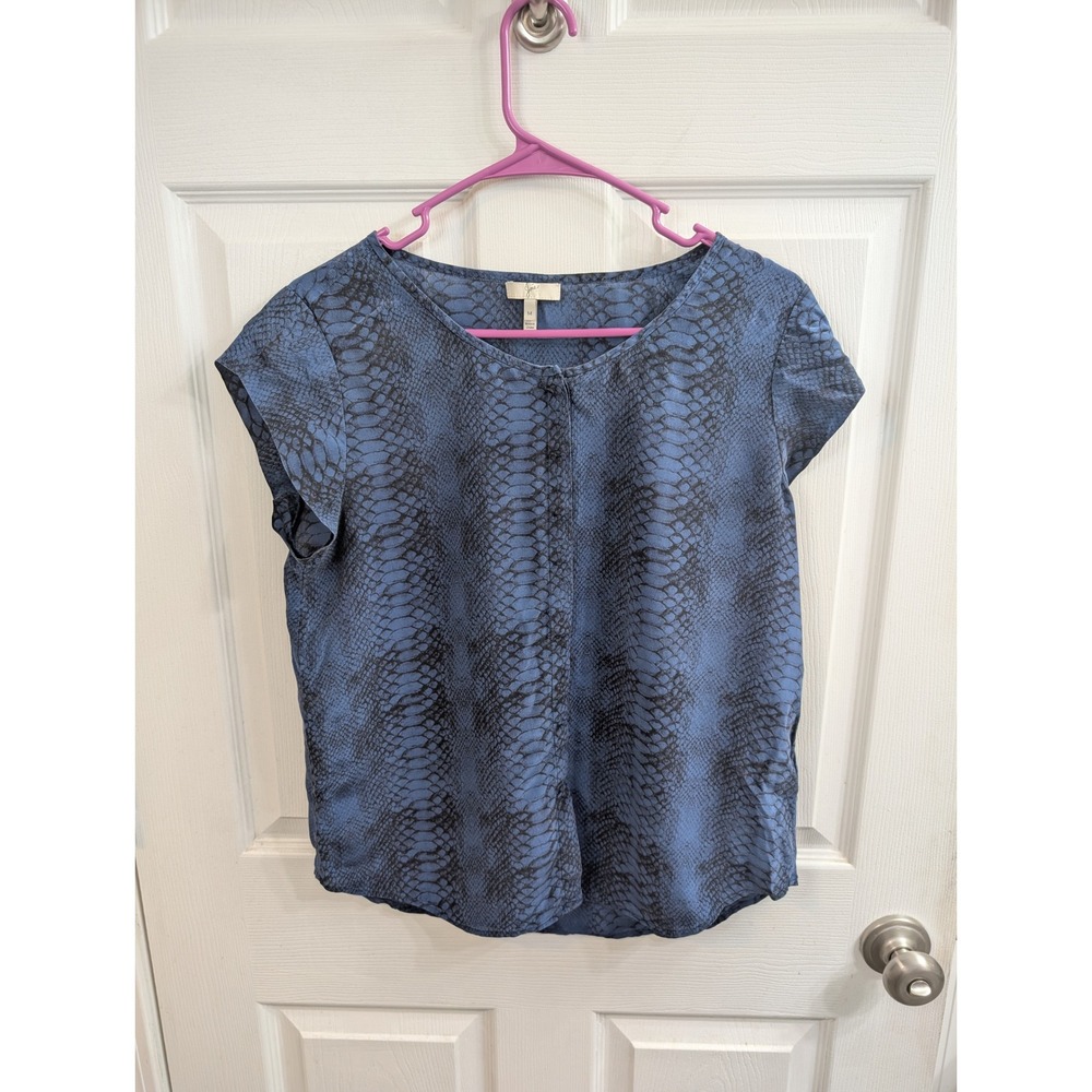 Joie Silk Blouse Womens Blue Black‎ Snakeskin Print Cap Sleeve - Size M